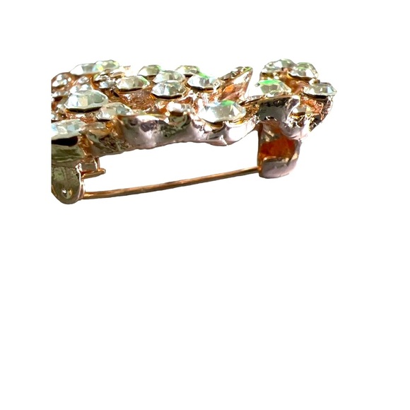 Eclipse Crescent Moon Brooch Rose Gold Tone Sparkly Crystals Moonstone Style Sto - Picture 5 of 7